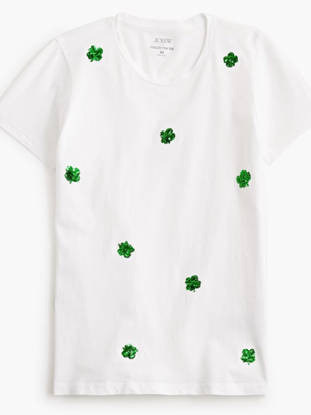 J. Crew Collector  Tee with Green Sequin Clover Motifs XXL
